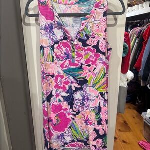 Lilly Pulitzer Vibrant Floral Midi Dress - Pink and Blue
